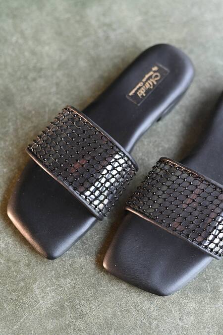 Miraki Black Embellished Rhinestone Slip-on Flats Online at Aza Fashions Miraki_Black Embellished Rhinestone Slip-on Flats _Online_at_Aza_Fashions