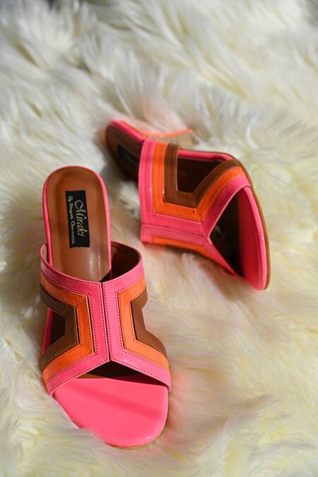 Strappy Rhinestone Ankle Strap Flat Sandals - Neon Pink