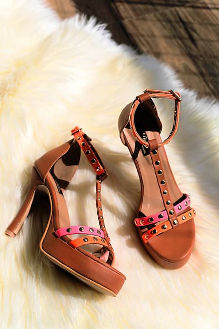 Miraki Pink Stud Embellished Heels 