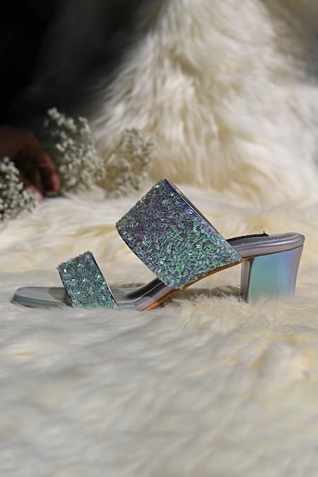 Buy_Miraki_Silver Iridescent Slip On Block Heels _Online_at_Aza_Fashions