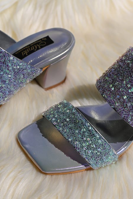 Shop_Miraki_Silver Iridescent Slip On Block Heels _Online_at_Aza_Fashions