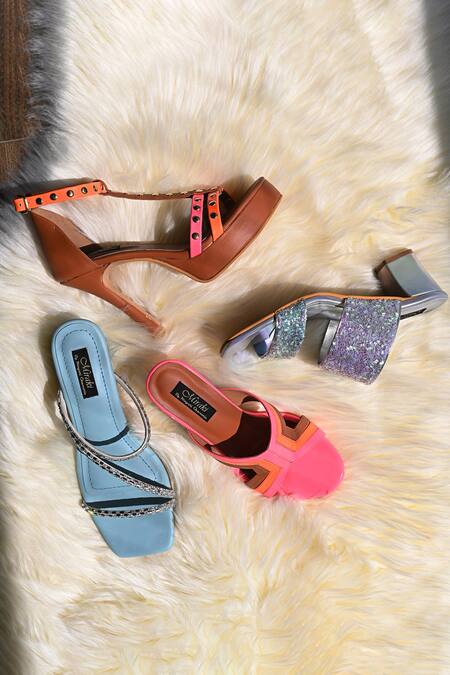 Miraki_Silver Iridescent Slip On Block Heels _at_Aza_Fashions