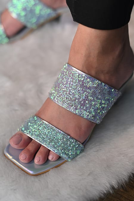Shoe Land NATASSIA Slip-on Classic Daily Slides Square Toe Block Heeled  Sandals(Fuchsia)