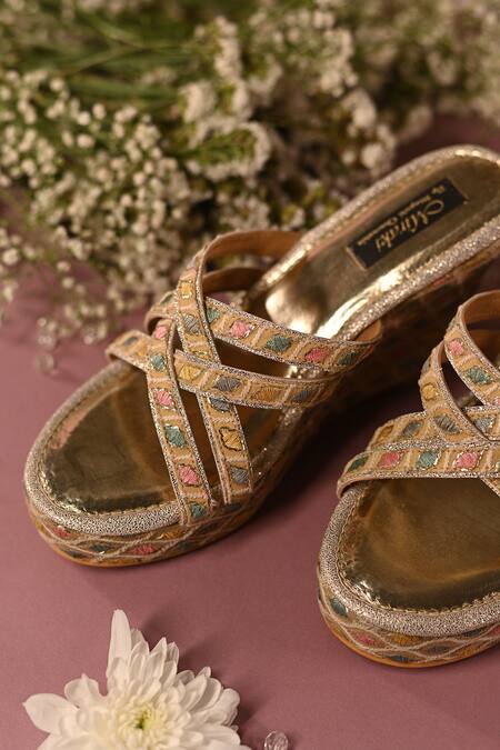 Miraki Multi Color Thread Embroidered Criss Cross Wedges Online at Aza Fashions Miraki_Multi Color Thread Embroidered Criss Cross Wedges _Online_at_Aza_Fashions