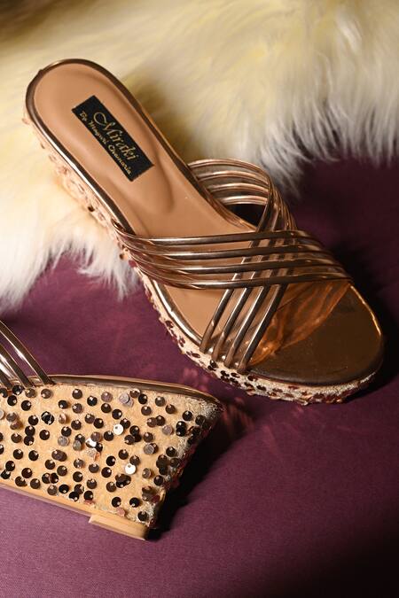 Miraki Pink Sequin Embellished Wedges Online at Aza Fashions Miraki_Pink Sequin Embellished Wedges _Online_at_Aza_Fashions