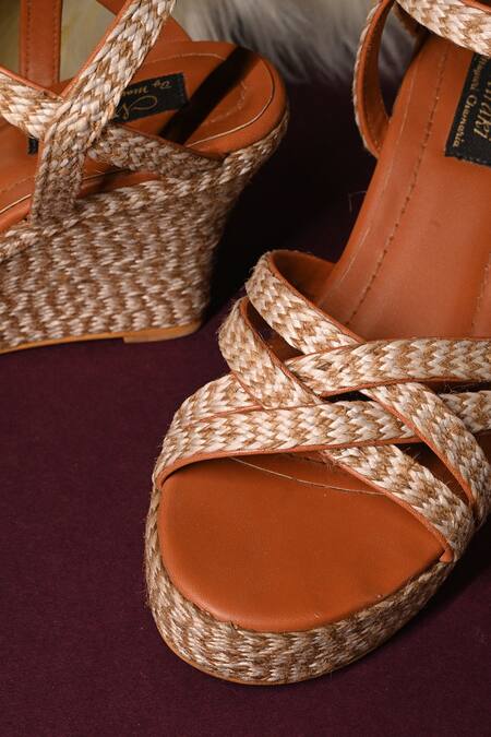 Buy_Miraki_Off White Braided Jute Wedges _Online_at_Aza_Fashions