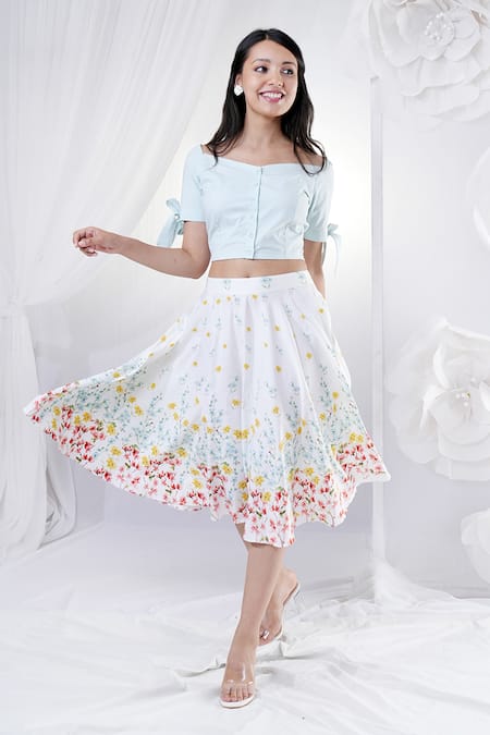 HOUSE OF TA-YA Crop Top & Floral Print Skirt Set 