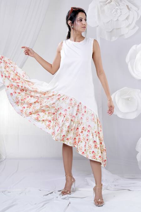 Buy_House Of TA-YA_Pink Cotton Embroidery Round Neck Floral Border Print Dress _Online_at_Aza_Fashions