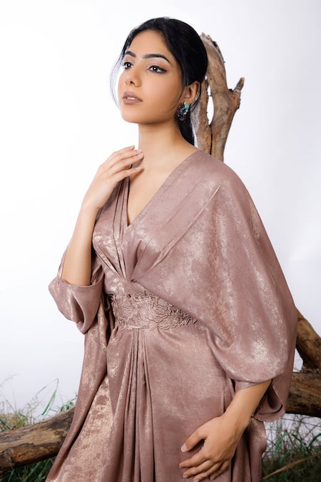 Buy Omana By Ranjana Bothra Gold Satin Embroidery V-neck Lisa Metallic Kaftan With Belt Online at Aza Fashions Buy_Omana By Ranjana Bothra_Gold Satin Embroidery V-neck Lisa Metallic Kaftan With Belt _Online_at_Aza_Fashions