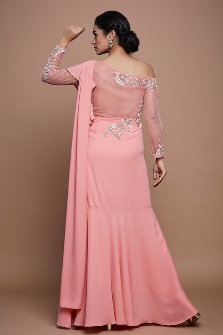 Vyasa By Urvi Peach Hand Embroidered Saree Gown 
