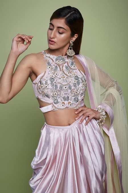 Vyasa By Urvi Hand Embroidered Crop Top Skirt Set 