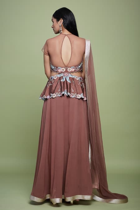 Vyasa By Urvi Floral Hand Embroidered Peplum Lehenga Set 