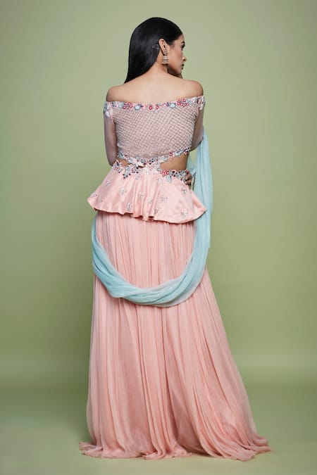 Vyasa By Urvi Pleated Lehenga & Embroidered Peplum Top Set 