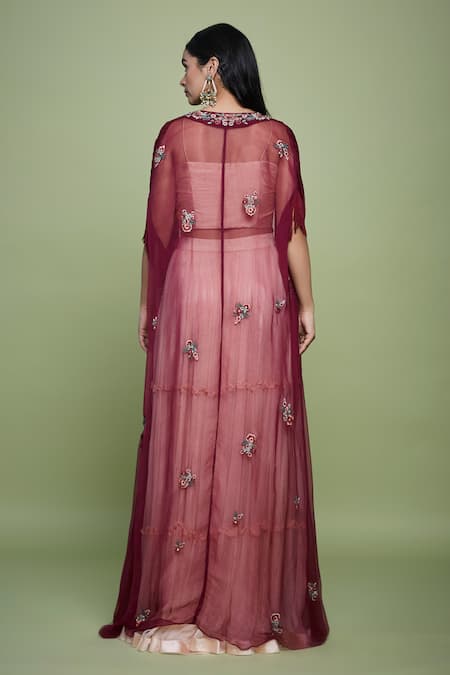 Vyasa By Urvi Floral Embroidered Cape & Corset Lehenga Set 