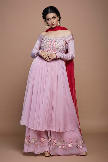 Vyasa by Urvi Floral Embroidered Bodice Anarkali Sharara Set 