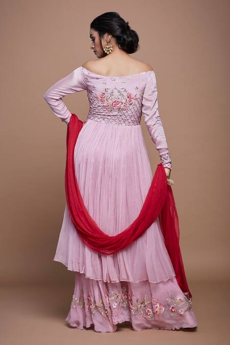 Vyasa By Urvi Floral Embroidered Bodice Anarkali Sharara Set 