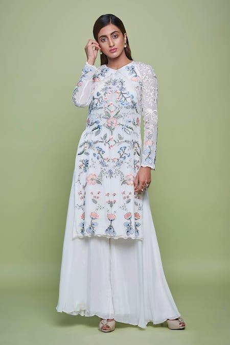 Vyasa by Urvi Sequin Floral Embroidered Kurta With Sharara 