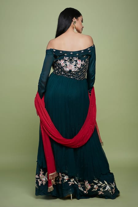 Vyasa By Urvi Floral Bloom Embroidered Bodice Anarkali Sharara Set 