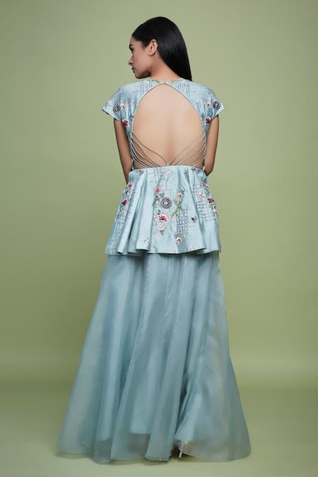 Vyasa By Urvi Floral Embroidered Peplum Top With Skirt 