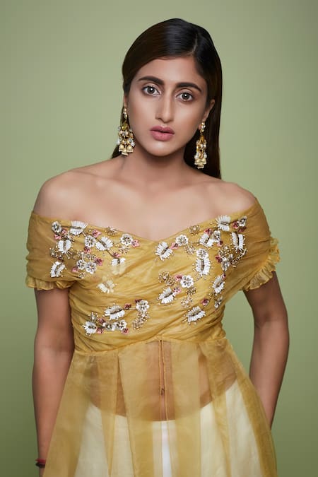 Buy Vyasa By Urvi Yellow Organza, Crepe Sequins, Embroidery Floral Sheer Tunic And Sharara Set Online at Aza Fashions Buy_Vyasa By Urvi_Yellow Organza, Crepe Sequins, Embroidery Floral Sheer Tunic And Sharara Set _Online_at_Aza_Fashions