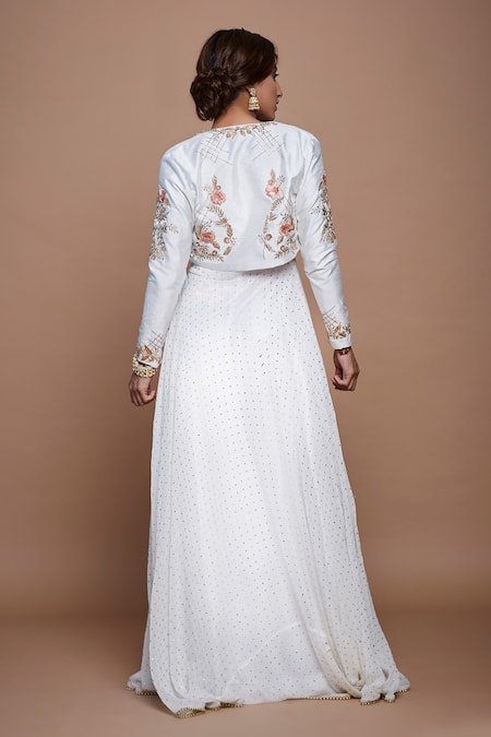 Vyasa By Urvi Dot Embroidered Anarkali With Floral Embroidered Jacket 