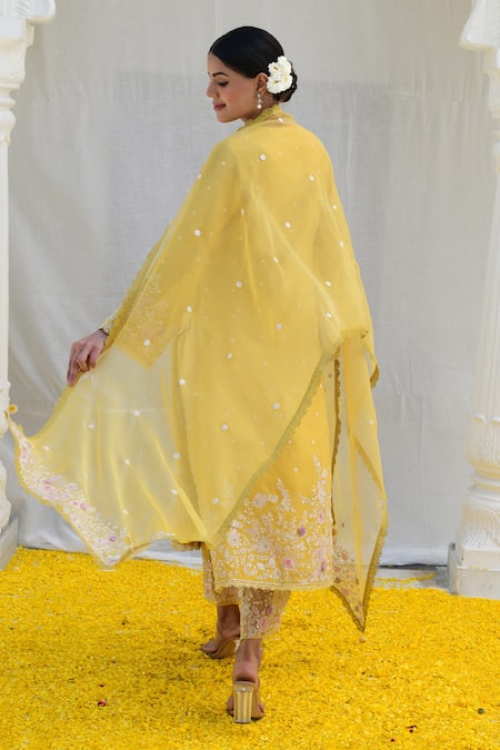 Label Niti Bothra Banaras Silk Applique Kurta Farshi Pant Set 