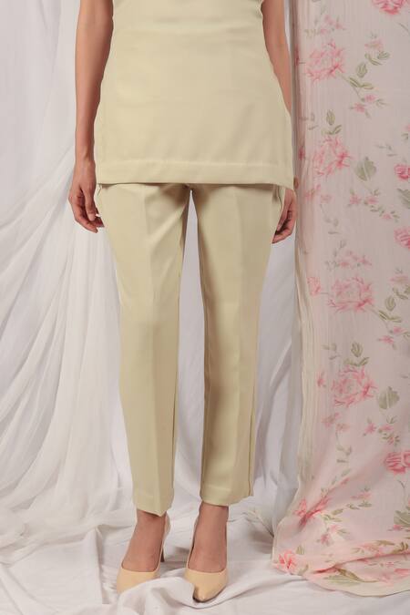 House Of TA-YA_Green Cotton Pearls Square Neck Sleeveless Top And Pant Set _Online_at_Aza_Fashions