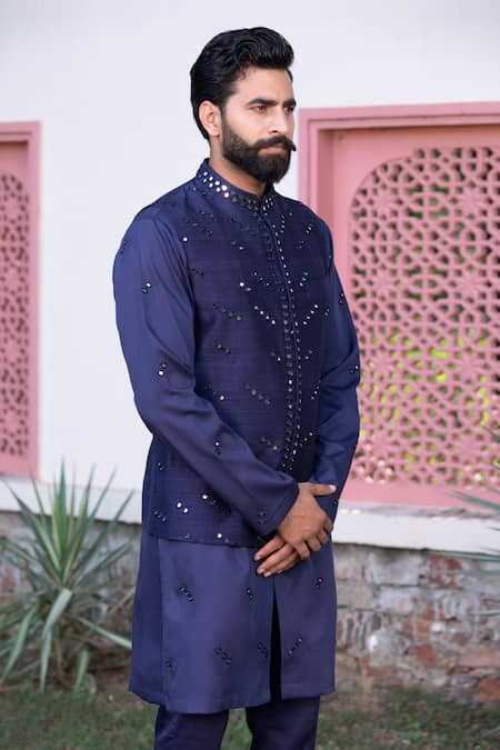 Royal Kurta Men's Silk Blend Kurta Pyjama Nehru Jacket Set 40 Royal Blue-Maroon  at Amazon Men's Clothing store