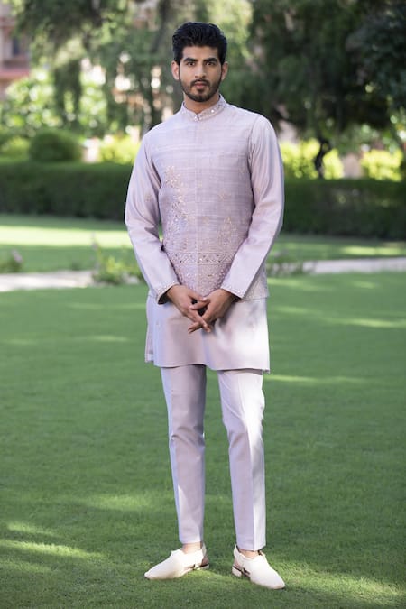 Buy White Semi Silk Moonga Printed Floral Nehru Jacket For Men by Ekam By  Manish Online at Aza Fashions.