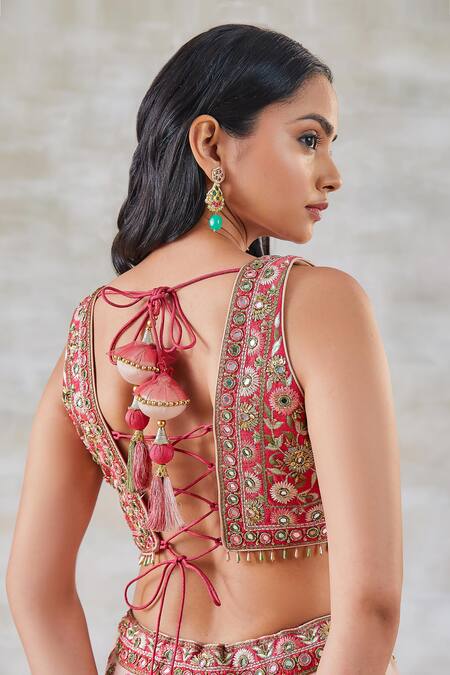 Buy_Studio Bagechaa_Pink Silk, Chanderi Gota Patti, Mirrors, Haar Shringar Embellished Lehenga Set_Online_at_Aza_Fashions