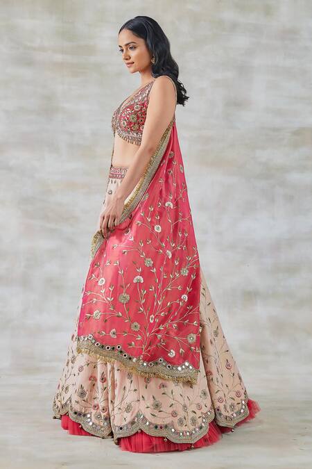 Shop_Studio Bagechaa_Pink Silk, Chanderi Gota Patti, Mirrors, Haar Shringar Embellished Lehenga Set_Online_at_Aza_Fashions