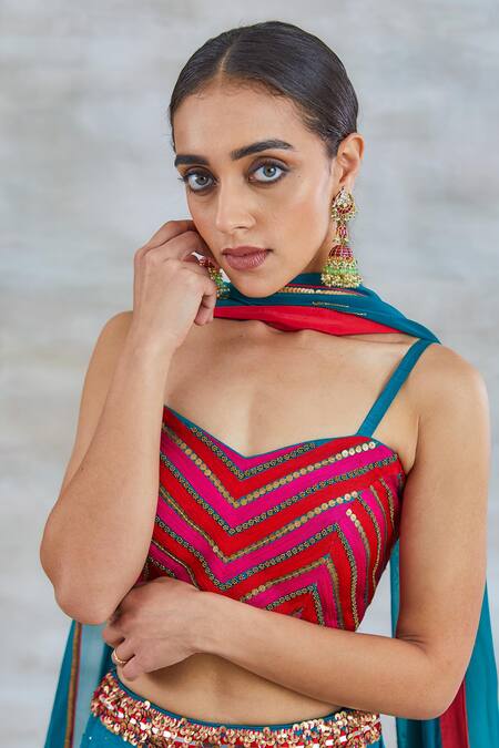 Buy Studio Bagechaa Blue Silk, Crepe Sequins, Tassels, Embroidery Sweetheart Nargis Lehenga Set Online at Aza Fashions Buy_Studio Bagechaa_Blue Silk, Crepe Sequins, Tassels, Embroidery Sweetheart Nargis Lehenga Set _Online_at_Aza_Fashions