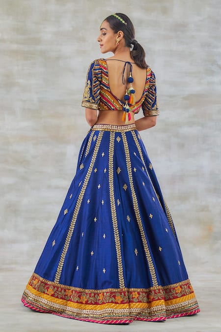 Shop Studio Bagechaa Blue Silk, Tissue Sequins, Applique, Metallic Aprajita Resham Lehenga Set at Aza Fashions Shop_Studio Bagechaa_Blue Silk, Tissue Sequins, Applique, Metallic Aprajita Resham Lehenga Set _at_Aza_Fashions
