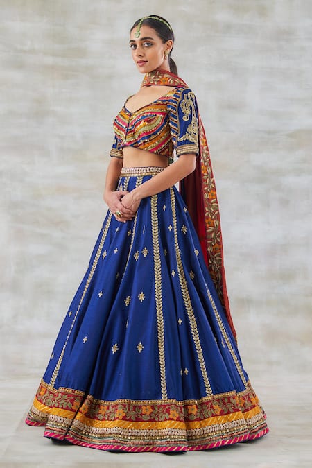 Buy Studio Bagechaa Blue Silk, Tissue Sequins, Applique, Metallic Aprajita Resham Lehenga Set Online at Aza Fashions Buy_Studio Bagechaa_Blue Silk, Tissue Sequins, Applique, Metallic Aprajita Resham Lehenga Set _Online_at_Aza_Fashions