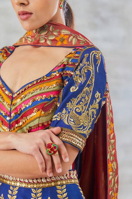 Studio Bagechaa Blue Silk, Tissue Sequins, Applique, Metallic Aprajita Resham Lehenga Set at Aza Fashions Studio Bagechaa_Blue Silk, Tissue Sequins, Applique, Metallic Aprajita Resham Lehenga Set _at_Aza_Fashions