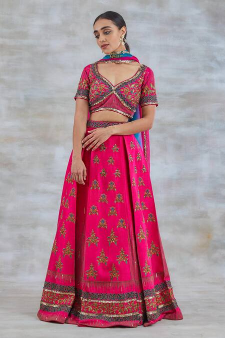 Buy Studio Bagechaa Magenta Silk, Crepe Embroidery, Tassels, Ban Phool Zari Bridal Lehenga Set at Aza Fashions Buy_Studio Bagechaa_Magenta Silk, Crepe Embroidery, Tassels, Ban Phool Zari Bridal Lehenga Set_at_Aza_Fashions