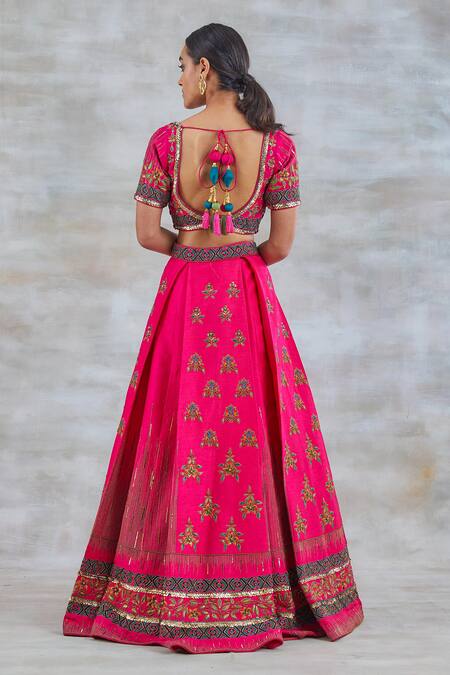 Shop Studio Bagechaa Magenta Silk, Crepe Embroidery, Tassels, Ban Phool Zari Bridal Lehenga Set at Aza Fashions Shop_Studio Bagechaa_Magenta Silk, Crepe Embroidery, Tassels, Ban Phool Zari Bridal Lehenga Set_at_Aza_Fashions