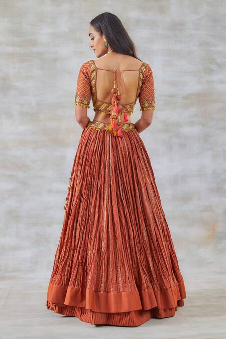 Shop Studio Bagechaa Orange Chanderi Silk Gota Patti, Sequins, Embroidery, Madhu Kamini Lehenga Set at Aza Fashions Shop_Studio Bagechaa_Orange Chanderi Silk Gota Patti, Sequins, Embroidery, Madhu Kamini Lehenga Set_at_Aza_Fashions