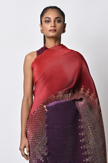 Kiran Uttam Ghosh Purple Polyester Embroidery Ombre Hand Saree With Unstitched Blouse Online at Aza Fashions Kiran Uttam Ghosh_Purple Polyester Embroidery Ombre Hand Saree With Unstitched Blouse _Online_at_Aza_Fashions
