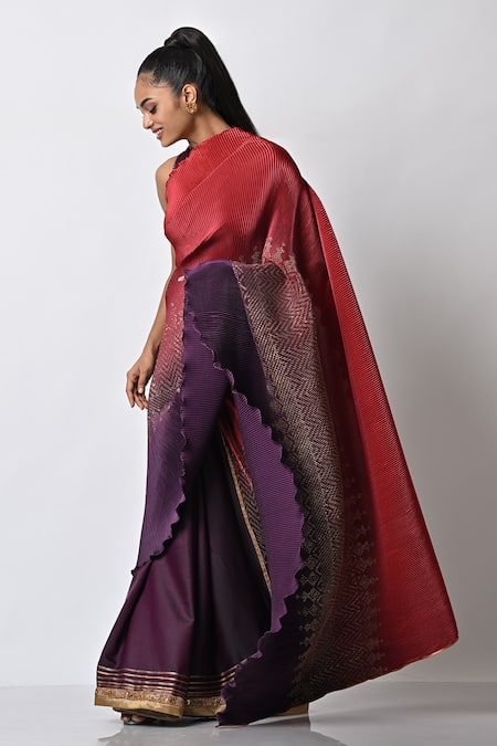 Shop_Kiran Uttam Ghosh_Purple Polyester Embroidery Ombre Hand Saree With Unstitched Blouse _Online_at_Aza_Fashions