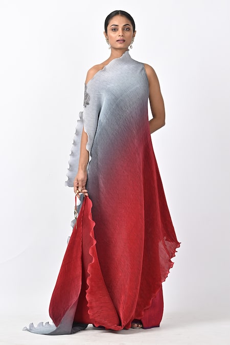 Kiran Uttam Ghosh Hand Embroidered Ombre Draped Dress 