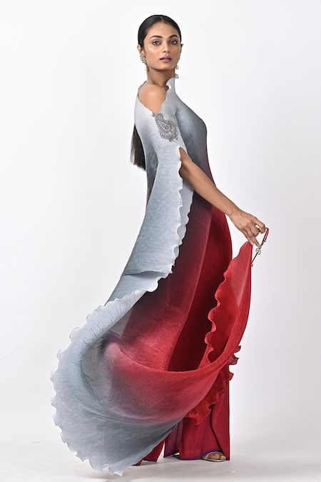Kiran Uttam Ghosh Hand Embroidered Ombre Draped Dress 