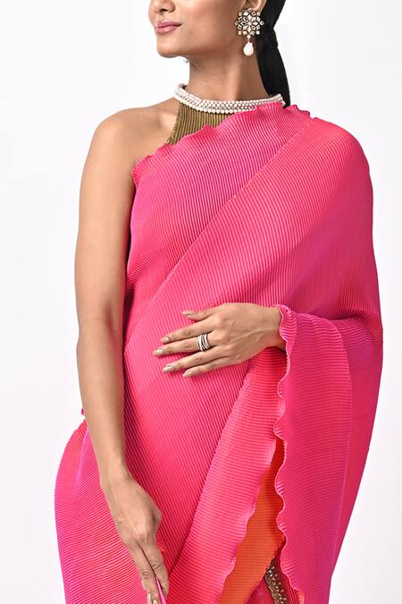 Emerald Green & Copper Embroidered Skirt Saree Set Design by Kiran Uttam  Ghosh at Pernia's Pop Up Shop 2024