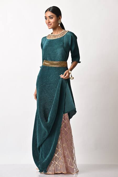 Kiran Uttam Ghosh_Gold Metallic Brass Hand Embroidered Belt _Online_at_Aza_Fashions