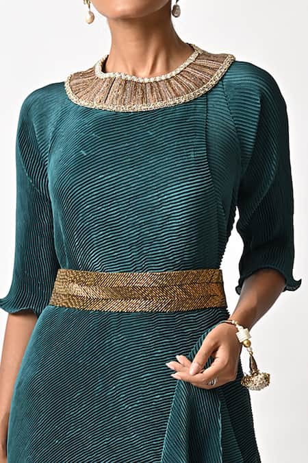 Buy_Kiran Uttam Ghosh_Gold Metallic Brass Hand Embroidered Belt _Online_at_Aza_Fashions