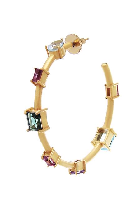 Zohra Gold Plated Stones Eleonora Embellished Hoops Online at Aza Fashions Zohra_Gold Plated Stones Eleonora Embellished Hoops _Online_at_Aza_Fashions