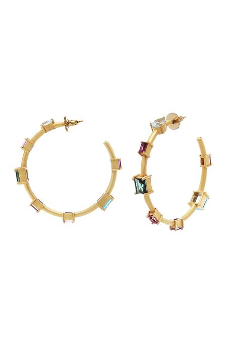 Buy Zohra Gold Plated Stones Eleonora Embellished Hoops Online at Aza Fashions Buy_Zohra_Gold Plated Stones Eleonora Embellished Hoops _Online_at_Aza_Fashions