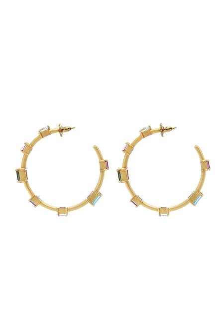 Shop Zohra Gold Plated Stones Eleonora Embellished Hoops Online at Aza Fashions Shop_Zohra_Gold Plated Stones Eleonora Embellished Hoops _Online_at_Aza_Fashions
