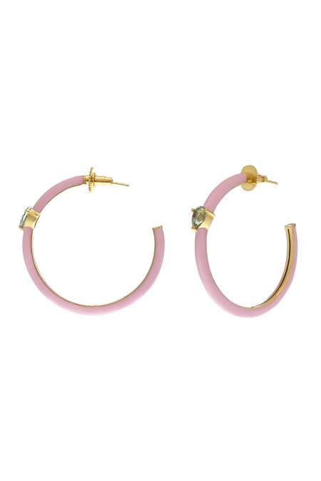 Zohra_Pink Stones Elisa Embellished Hoops _Online_at_Aza_Fashions