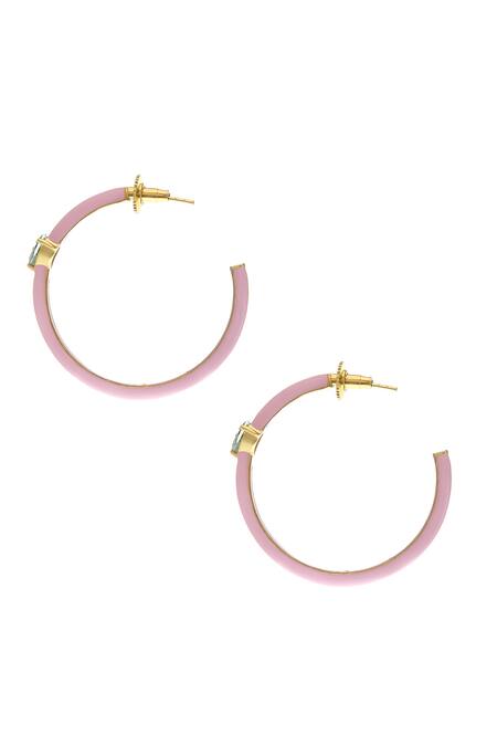 Shop_Zohra_Pink Stones Elisa Embellished Hoops _Online_at_Aza_Fashions